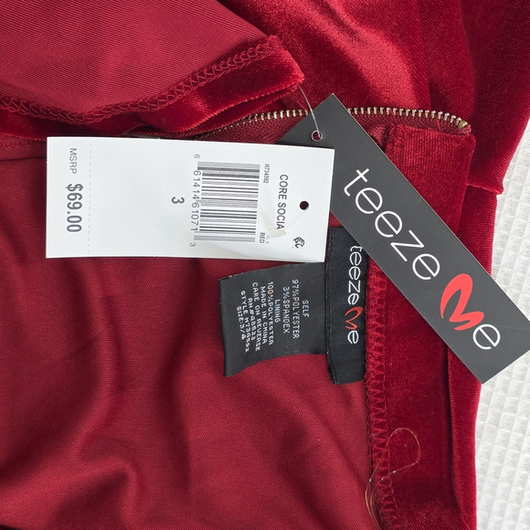 Coquette Velvet Cocktail Dress Women’s 3/4 Red Off Shoulder Ruffle Partywear - Picture 5 of 13